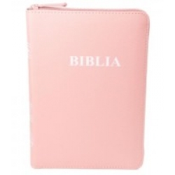 Biblie lux, coperta piele naturala, roz pal